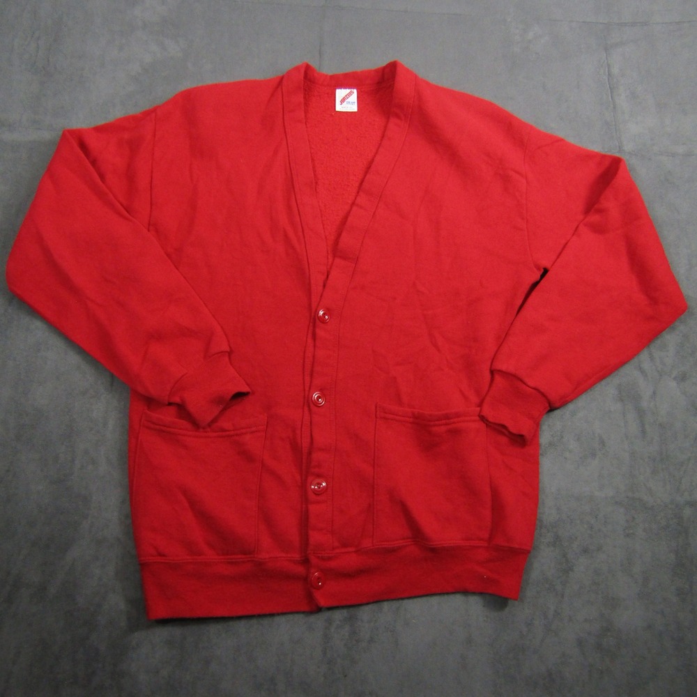 Jerzees Cardigan Sweatshirt Women OSFA Red Vintage 90s Button Front Pockets USA